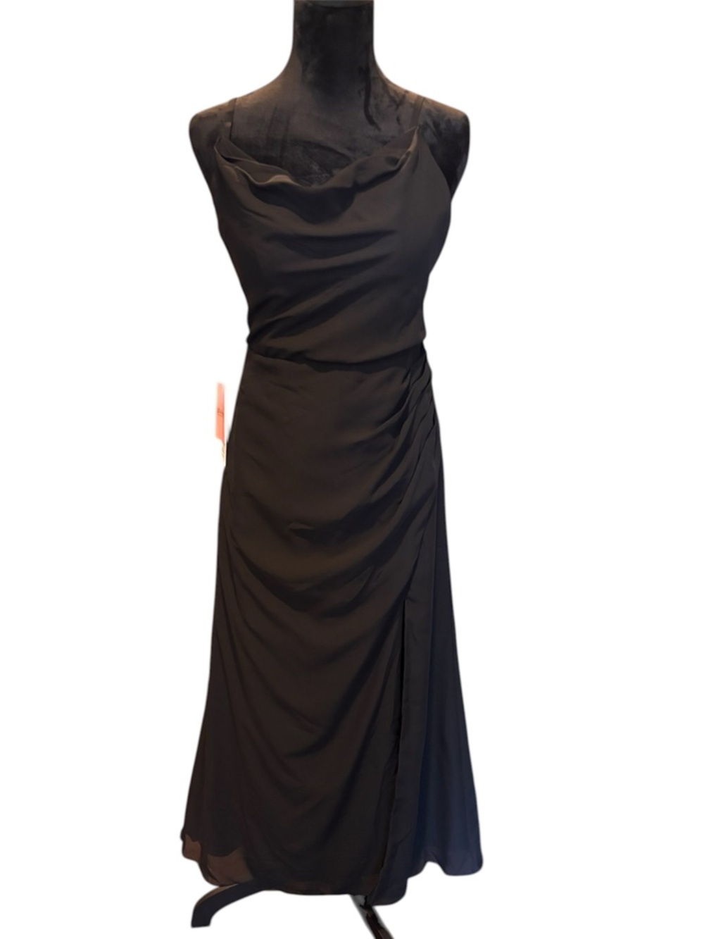 JJ’s House Gurdayia Black A-line Cowl Chiffon Dress #288318, Bust 33”Waist 27.5” - Picture 2 of 14